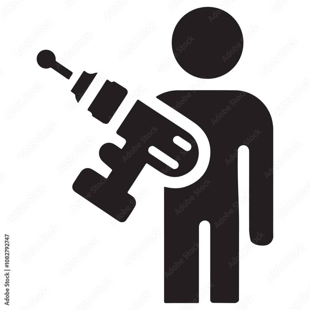 Minimalist Worker with Power Drill Icon Minimalist Worker with Power Drill Icon