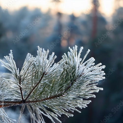 Verschneite Tannenzweige mit funkelnden Eiskristallen