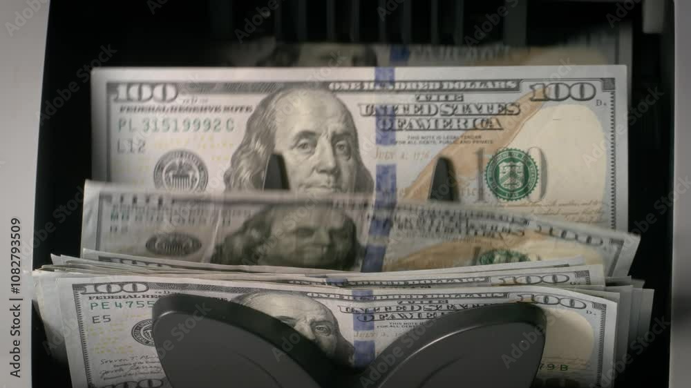 Money counting machine. Currency counting machine counting in slow motion.