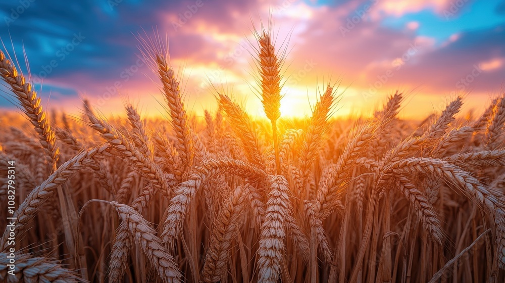 A golden wheat field at sunset, showcasing nature's beauty and agricultural abundance. A golden wheat field at sunset, showcasing nature's beauty and agricultural abundance.