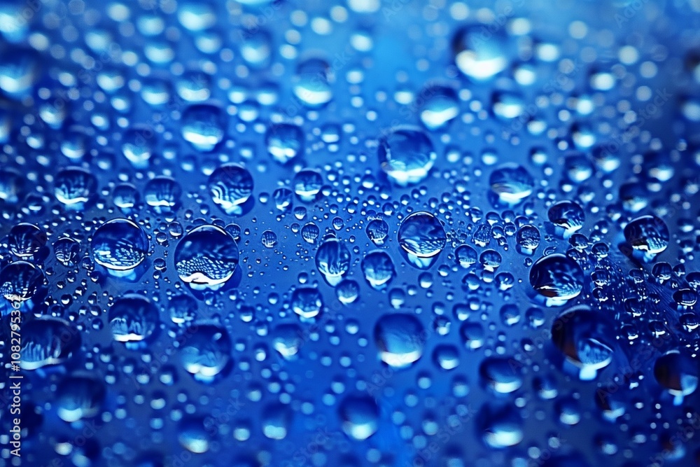 Water droplets splash on blue background Water droplets splash on blue background