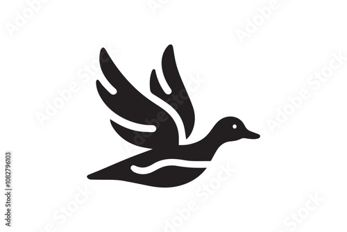 flying duck vector silhouette isolated in white background