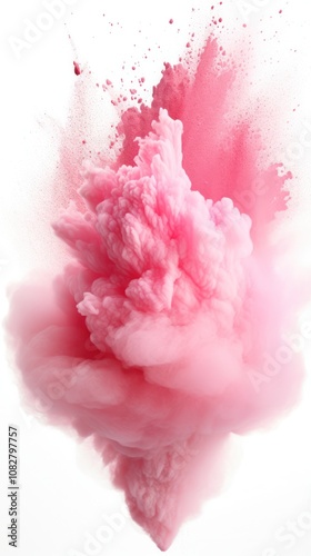 Pink Powder Explosion Isolated on White Background. Abstract Burst of Dust Particles for Creative Design