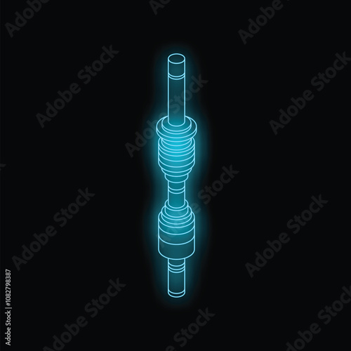 Glowing blue neon spare part standing on a black background