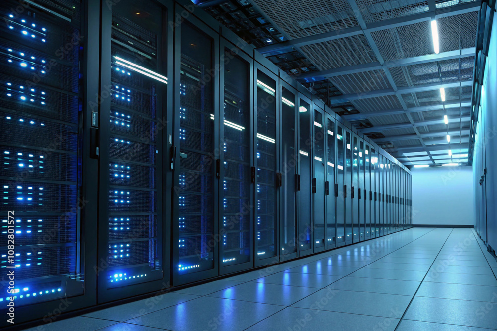Data Center with Rows of Server Racks Data Center with Rows of Server Racks