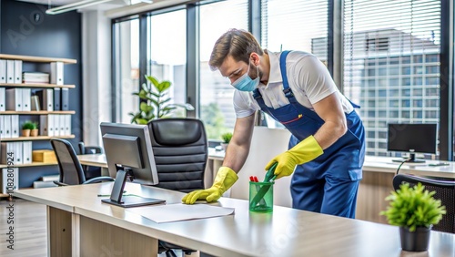 Male Worker Cleaning Office