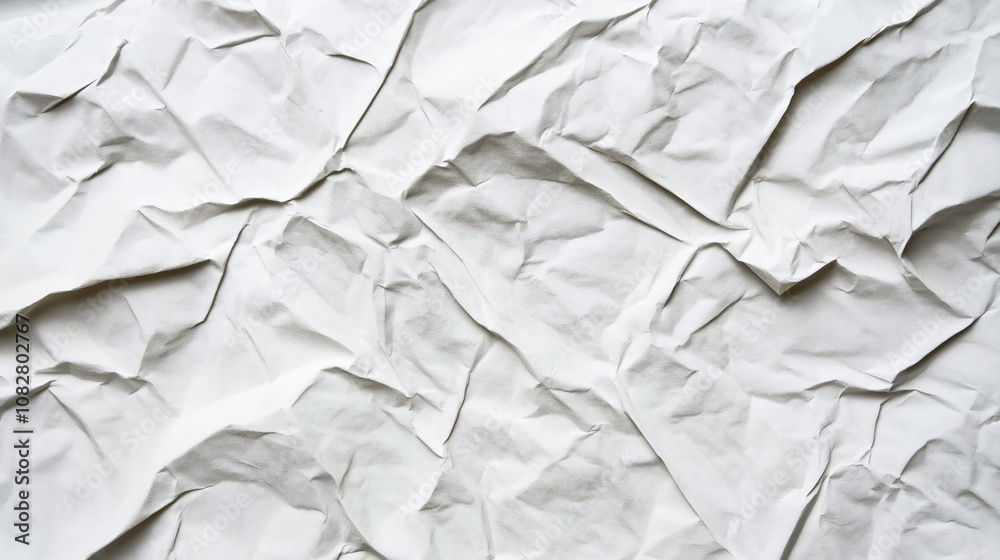 Close-up of white crumpled paper texture with random creases and folds creating an abstract pattern Close-up of white crumpled paper texture with random creases and folds creating an abstract pattern