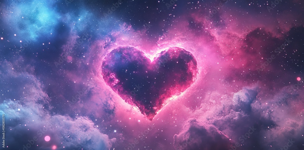 8K Cosmic Background with Heart-Shaped Nebula for Valentine's Day Space Concept, AI generated illustration 8K Cosmic Background with Heart-Shaped Nebula for Valentine's Day Space Concept, AI generated illustration