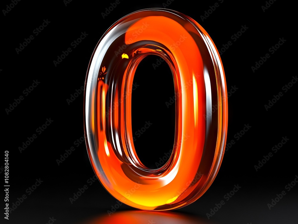 An orange glass number 0 on a black background An orange glass number 0 on a black background