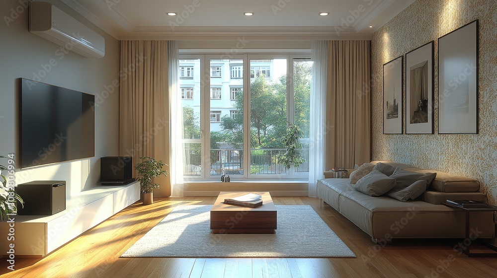A modern living room with natural light, showcasing a cozy sofa and elegant decor. A modern living room with natural light, showcasing a cozy sofa and elegant decor.