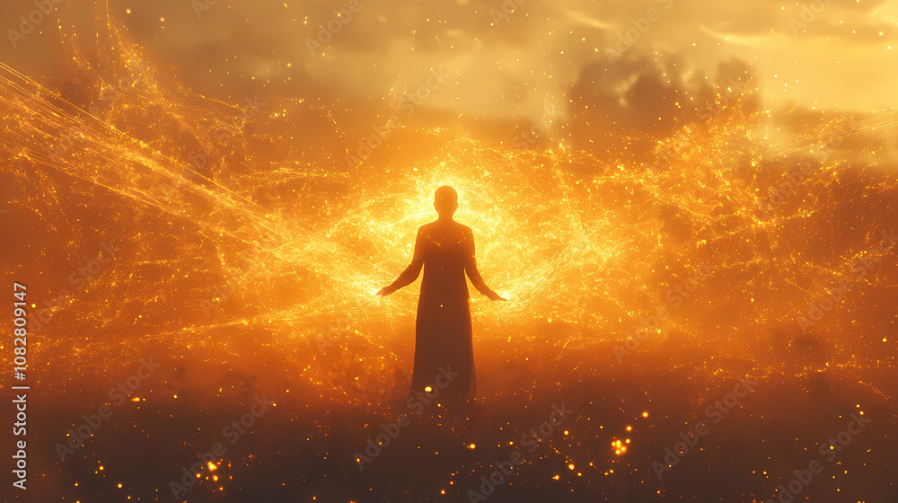 Spritual epiphany, enlightment, law of attraction, telekineses or manifestation concept. Divine. Illustration
