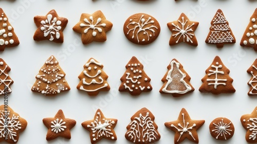 Festive gingerbread cookie decorations display.