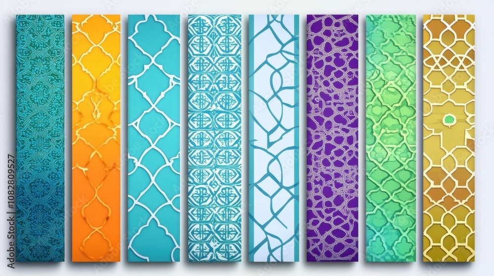 Vibrant Islamic Patterns with Bright Colors and Copy Space Vibrant Islamic Patterns with Bright Colors and Copy Space