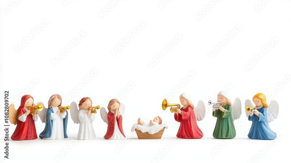 Celebration of angels around the nativity scene. Celebration of angels around the nativity scene.