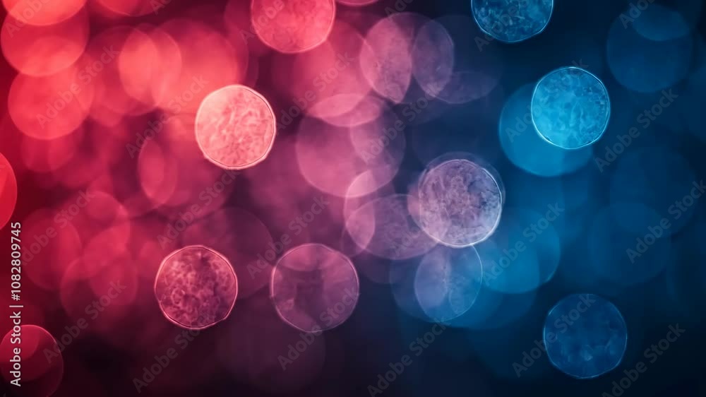Red and blue bokeh lights create a vibrant abstract pattern at night