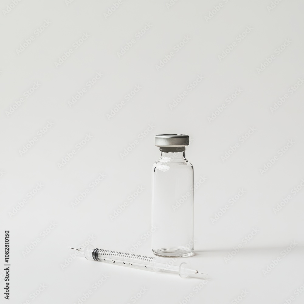Clear Vial and Syringe on Clean White Background Clear Vial and Syringe on Clean White Background