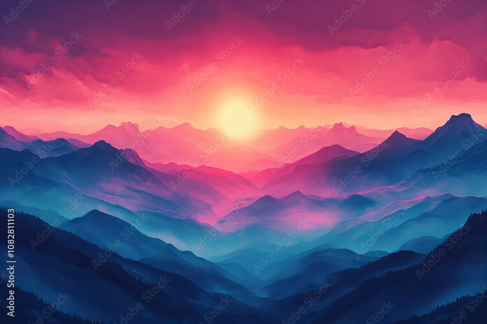 Fototapeta premium Pastel Sunset Sky and Vibrant Horizon with Lush Neon Colors New Beautiful Stock Image Illustration AI