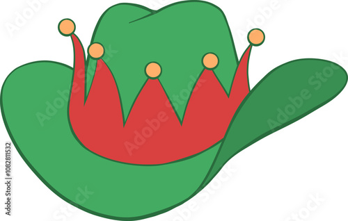 Green and red Christmas cowboy elf hat hand drawn illustration