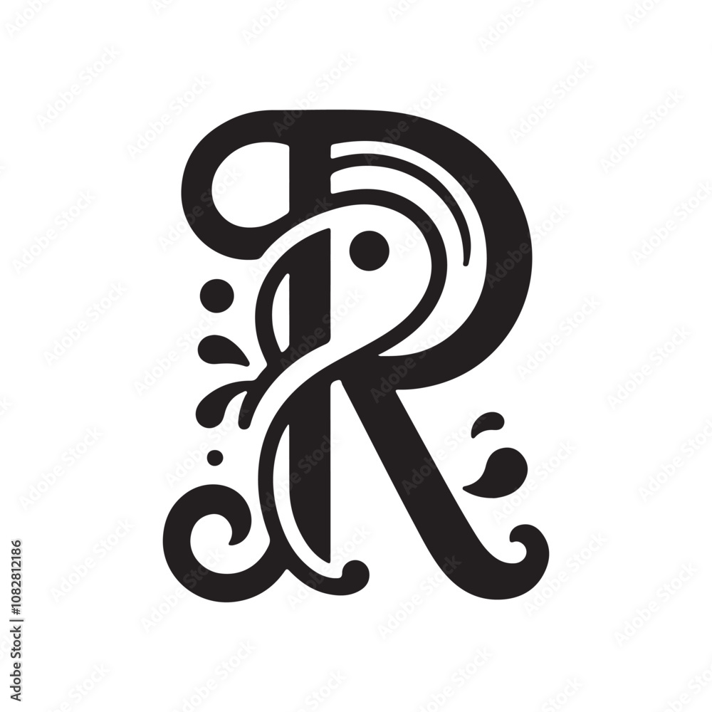 stylish letter R with vine and leaf shape stylish letter R with vine and leaf shape