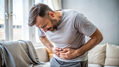 Man In Pain Holding His Stomach