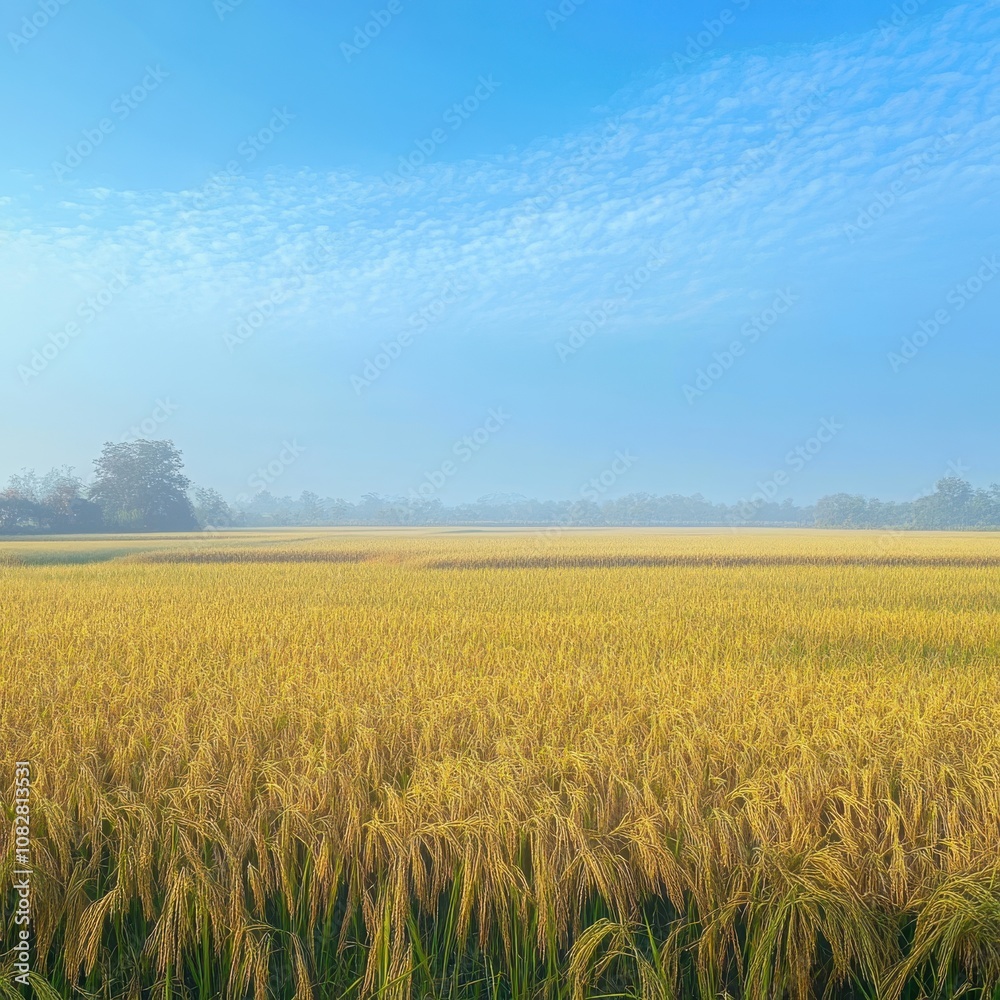 Vast Rice Field Under Soft Morning Light