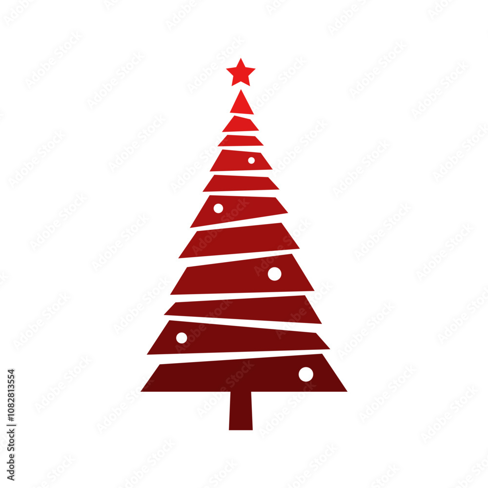 Fototapeta premium Decorated Christmas tree icon. Colored silhouette. Vertical front side view. Vector simple flat graphic illustration. Isolated object on white background. Isolate.