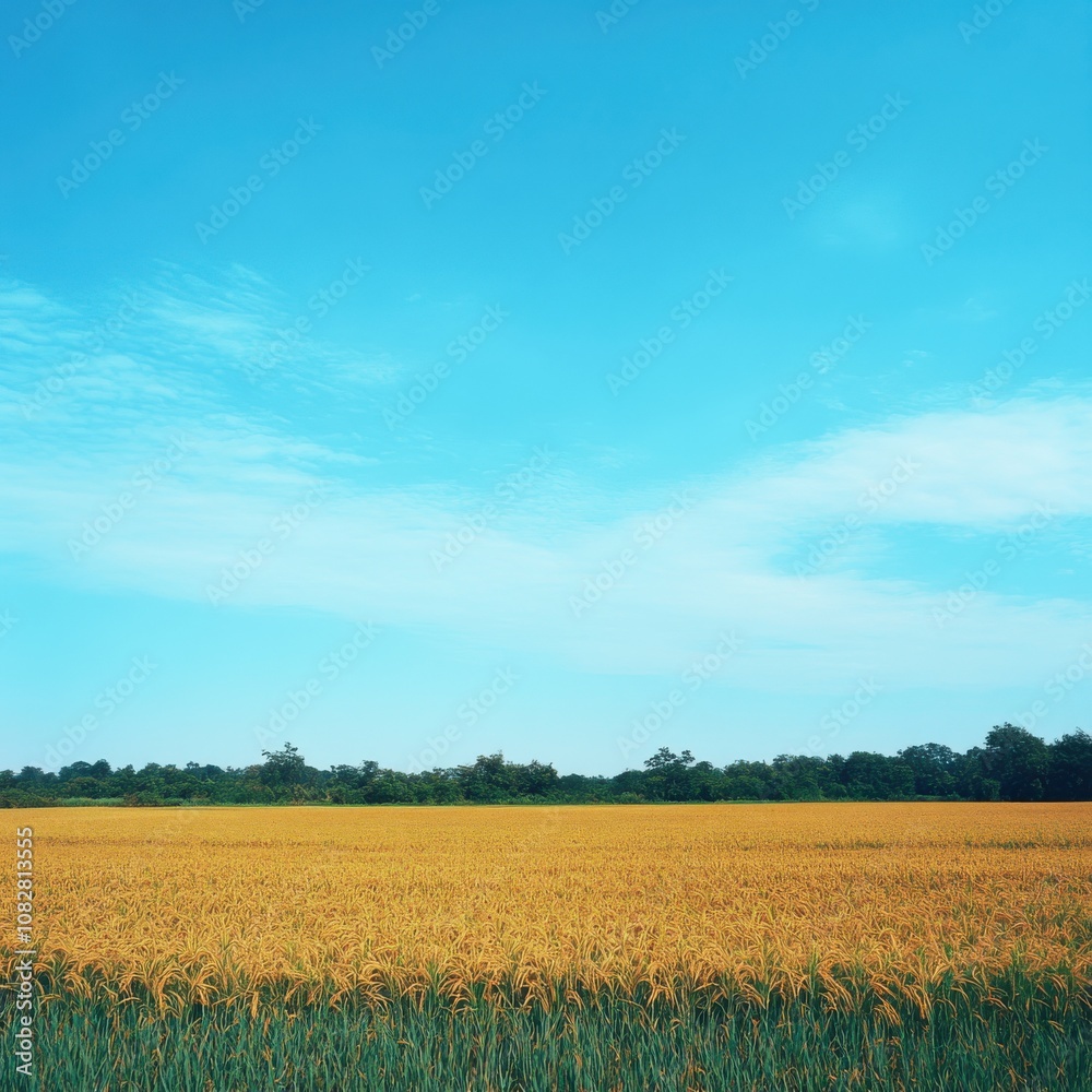 Rice Field Ready for Harvest Under Blue Sky Rice Field Ready for Harvest Under Blue Sky