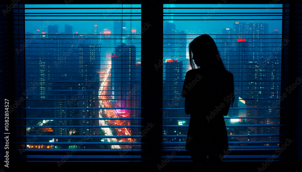 Person looking in the window of a skyscraper Person looking in the window of a skyscraper