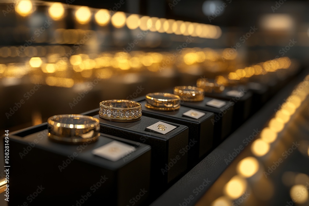 Luxurious Display of Diamond Rings in Jewelry Store, AI generated illustration Luxurious Display of Diamond Rings in Jewelry Store, AI generated illustration