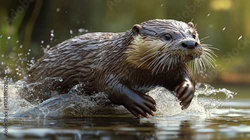 Otter Splashing in Water