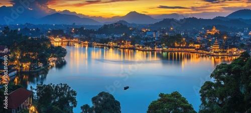 Sunset over Kandy Lake, Sri Lanka