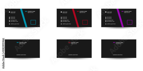 creative simple business card template layout design with red,blue and purple color 