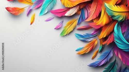 colorful feathers on white background