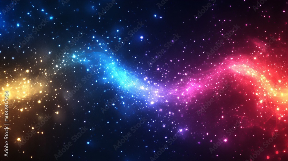 Obraz premium Vibrant Fantastic Cosmic View in Neon Colors with Glowing Stars and Space Clouds, Perfect Galaxy Scene, new beautiful stock image illustration AI