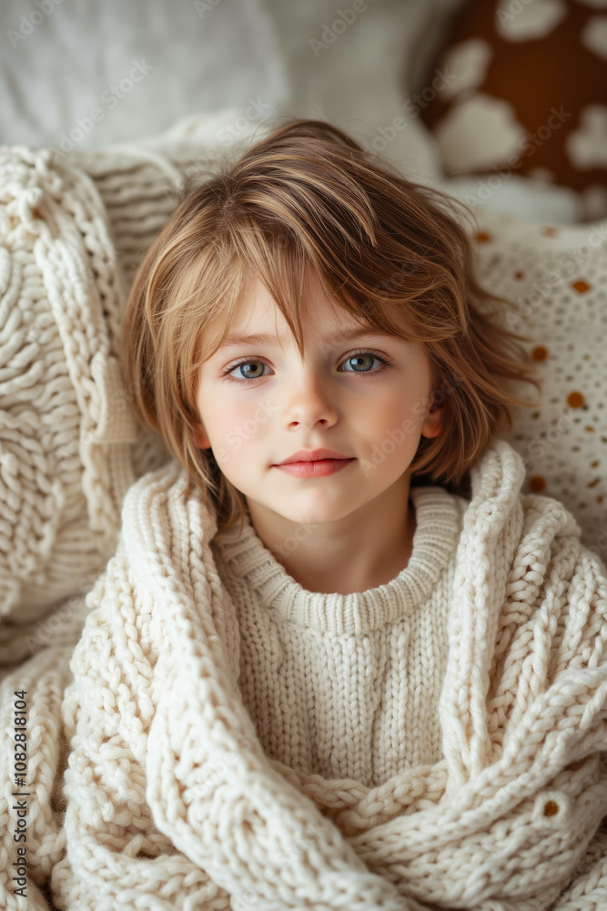 A little girl wrapped in a blanket on a bed A little girl wrapped in a blanket on a bed