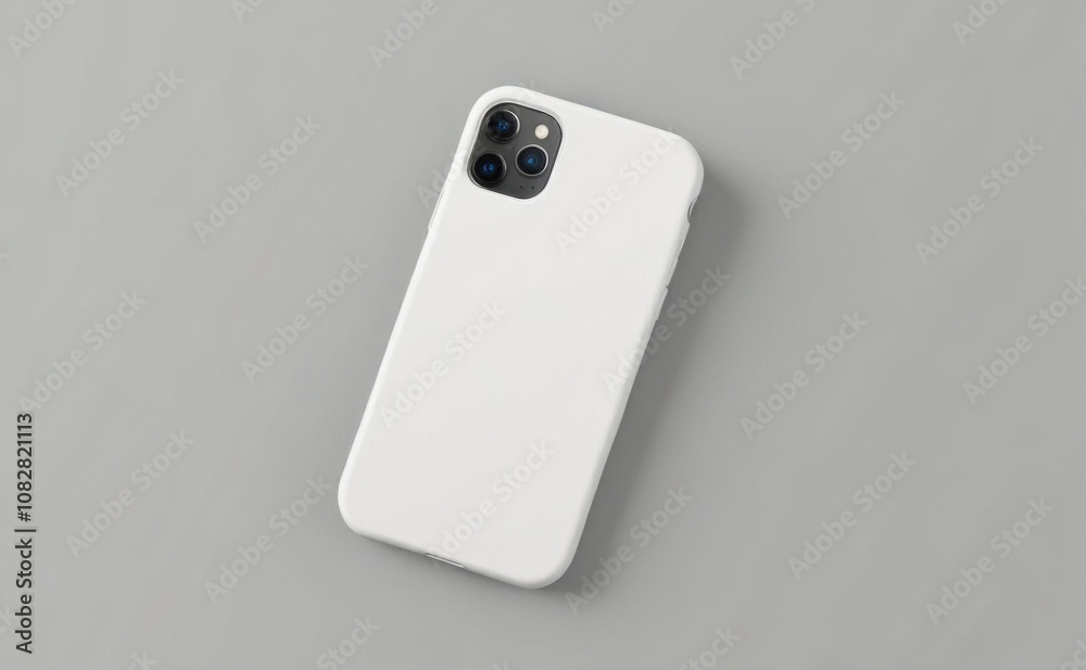 A minimalist white phone case resting on a light gray surface, showcasing its clean design and smooth texture in natural light A minimalist white phone case resting on a light gray surface, showcasing its clean design and smooth texture in natural light