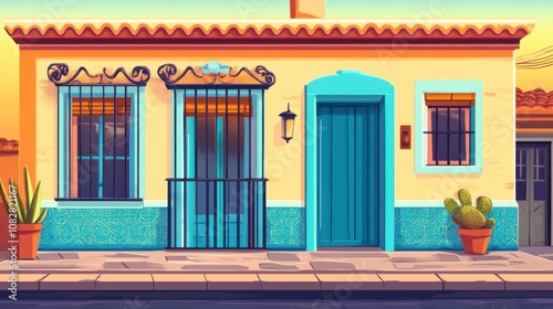 Vibrant Apartment Exterior in Cartoon Style