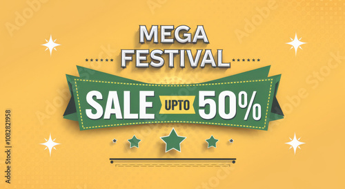 Colorful Mega Festival Sale Logo Design Vector Illustration, Advertising, Promo, Offer banner
