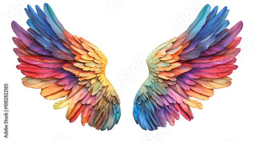 Realistic Style Colorful Angel Wings Rainbow Color Angel Wings No Background 