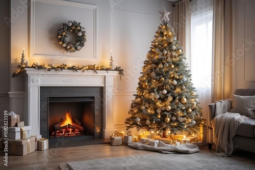 new year christmas tree on white background isolated