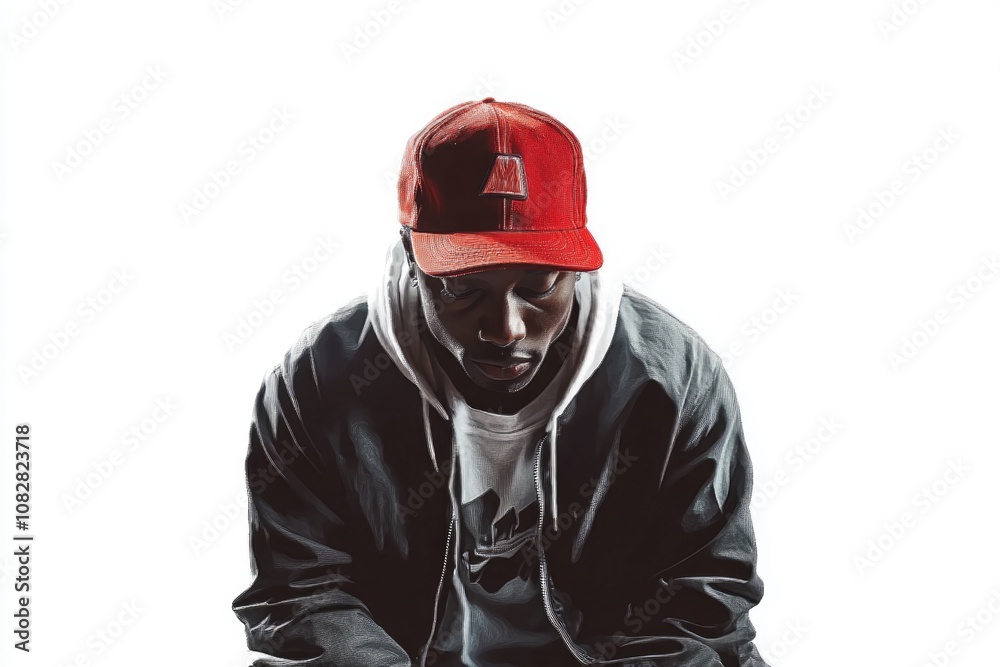 Portrait of African American hip hop artist isolated over white background Portrait of African American hip hop artist isolated over white background