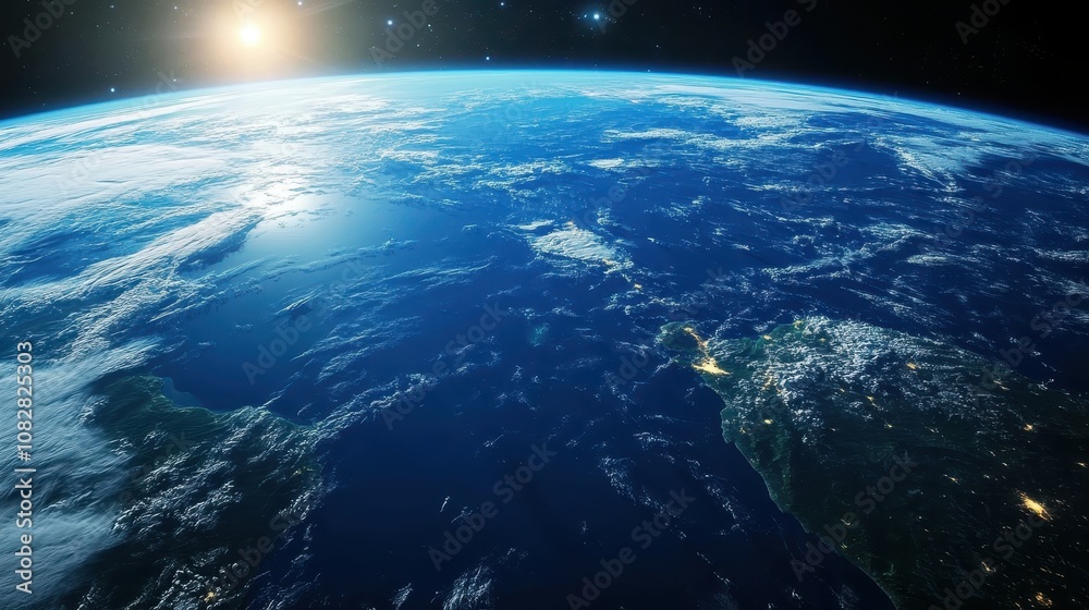 Fototapeta premium A weather satellite orbiting Earth, with continents visible below.