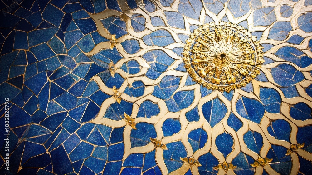 Elegant Islamic Floral Design in Blue and Gold Elegant Islamic Floral Design in Blue and Gold