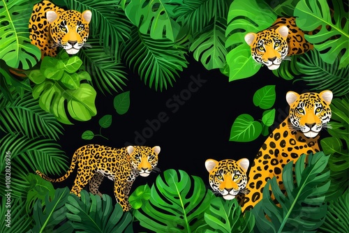 Vivid Flat Design Wildlife Protection with Jaguars and Foliage