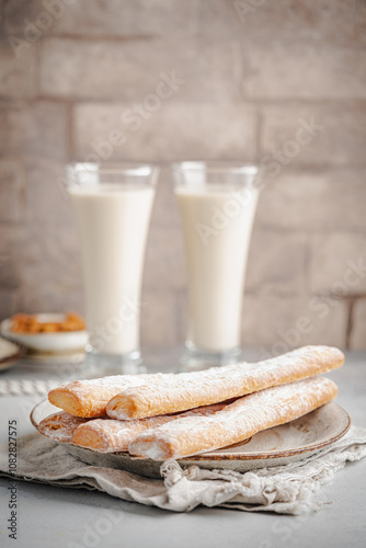 Fartons, typical sponge pastries of Valencia, Spain, made to be dipped in horchata or hot beverages like chocolate or coffee photo