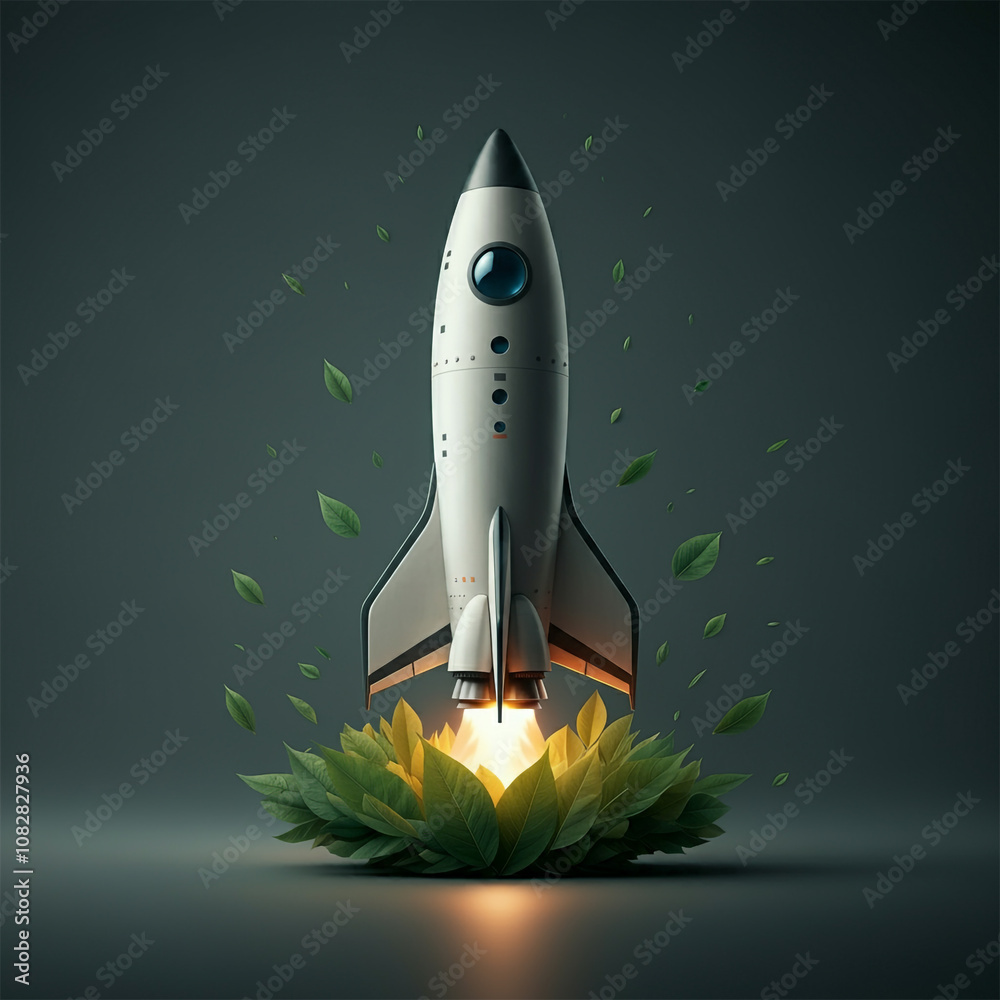 Rocket Launching Off, Nature Tree Leaves Blasting out the Bottom, Plants, Environment Rocket Launching Off, Nature Tree Leaves Blasting out the Bottom, Plants, Environment