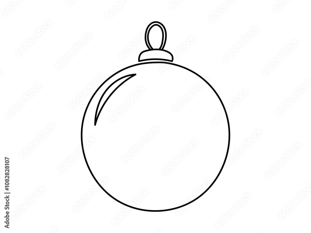 Black outline illustration of classic Christmas ornament in minimalist style isolated on white background. Concept of holiday decoration, DIY coloring, Christmas craft template, festive Black outline illustration of classic Christmas ornament in minimalist style isolated on white background. Concept of holiday decoration, DIY coloring, Christmas craft template, festive