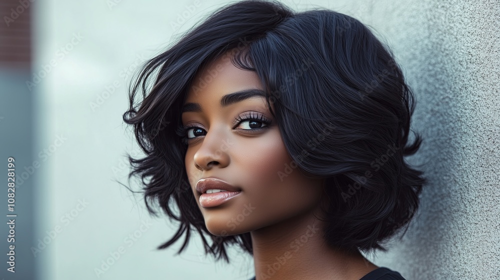 Naklejka premium Shag haircut for African-American woman on medium hair