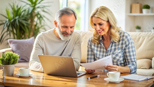 Close-up of couple doing finances at home