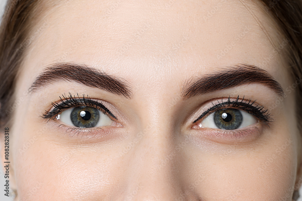 Beautiful young woman after henna eyebrows dyeing, closeup Beautiful young woman after henna eyebrows dyeing, closeup